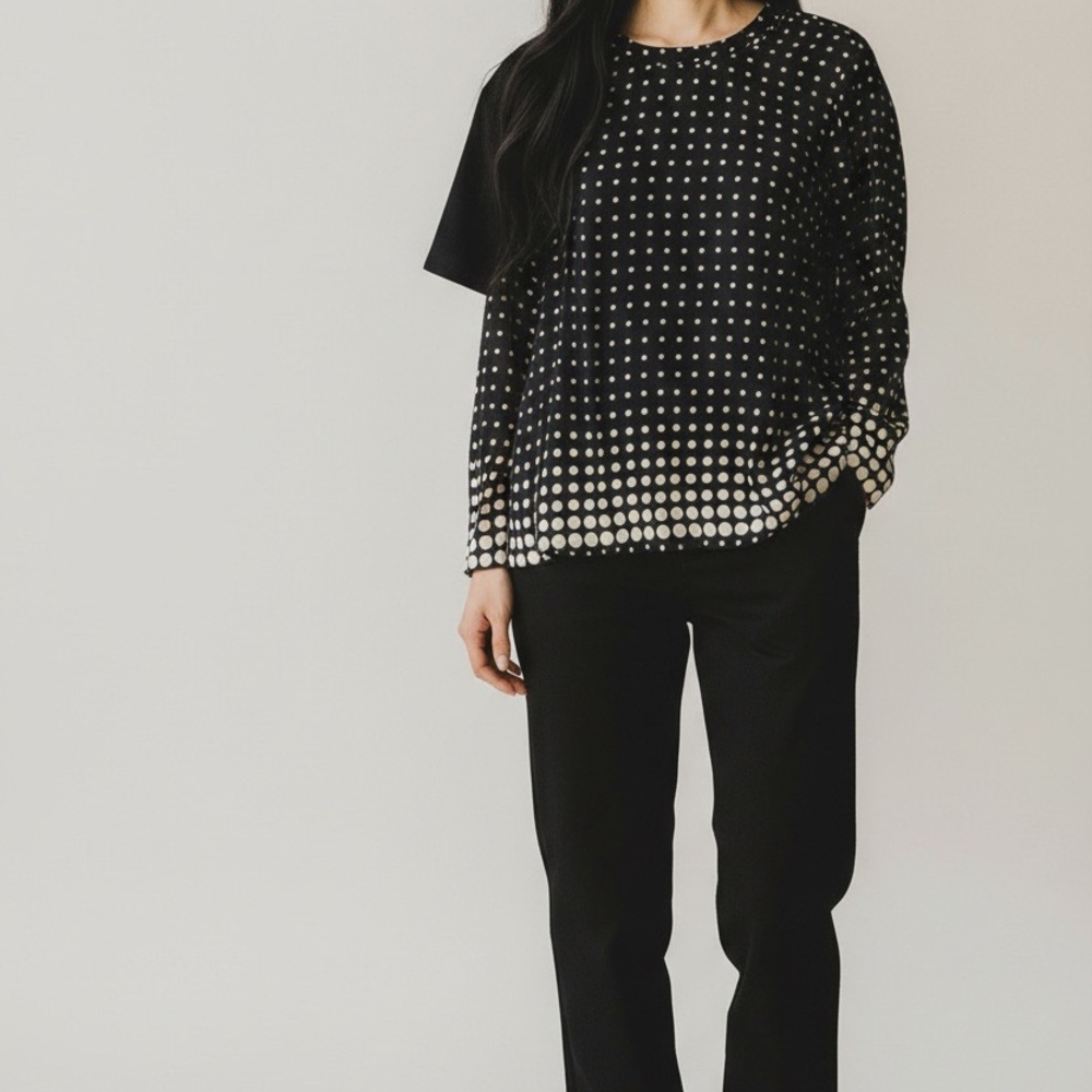 J. Crew women’s Black Blouse with Cream Dots size 10 - Picture 2 of 4